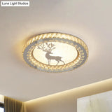 Simplicity Etched Deer/Flower Led Flushmount Light: Rectangular - Cut Crystal Ceiling Mount In