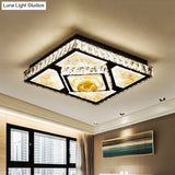 Simplicity Flushmount With Jade Lotus Design In Chrome - Square Bedroom Ceiling Led Crystal Flush