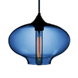 Simplicity Glass Oval Hanging Lamp: 1-Light Red/Brown/Blue Ceiling Light Dark Blue