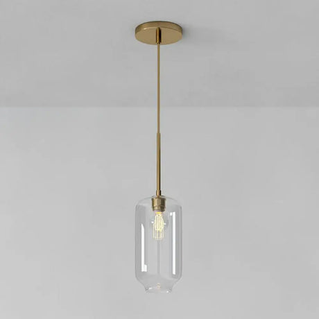 Simplicity Glass Pendant Light With Gold Finish - Clear Mug Shape Single Bulb Suspension / C