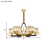 Simplicity Gold Chandelier Ceiling Light With Crystal Prisms Shade - 3/6/8 Heads
