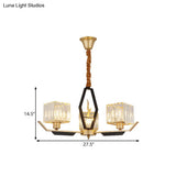 Simplicity Gold Chandelier Ceiling Light With Crystal Prisms Shade - 3/6/8 Heads