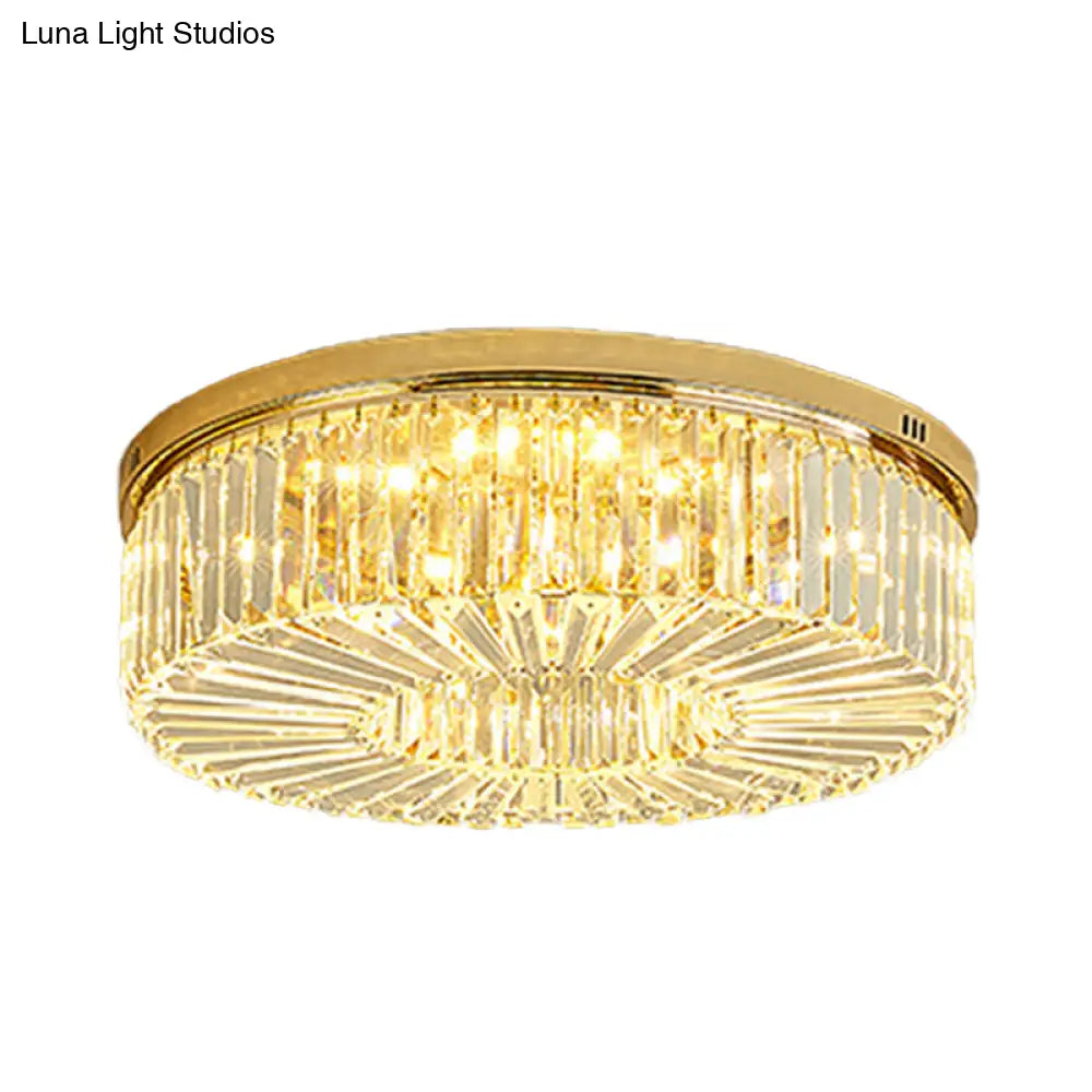 Simplicity Gold Crystal Led Drum Ceiling Light - Flush Mount For Bedroom