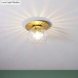 Simplicity Gold Finish Semi Flush Mount Water Glass Ball Ceiling Light For Balcony