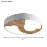 Simplicity Led Acrylic Flush Mount Light With Wood Design - White Circular Fixture