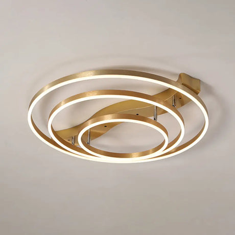 Simplicity Led Brass Multi-Ring Flush Mount Ceiling Light For Living Room 3 / White