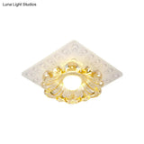 Simplicity Led Ceiling Light In White Round/Square Flushmount With Flower Crystal Shade - Warm/White