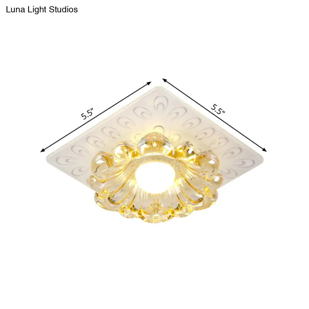 Simplicity Led Ceiling Light In White Round/Square Flushmount With Flower Crystal Shade - Warm/White