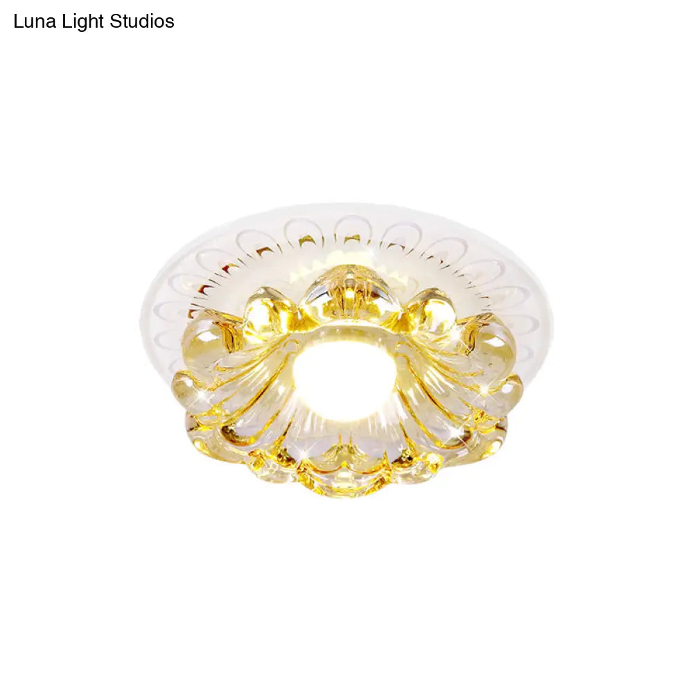Simplicity Led Ceiling Light In White Round/Square Flushmount With Flower Crystal Shade - Warm/White