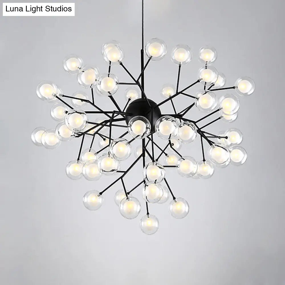 Simplicity Led Chandelier Bubble Pendant Light With Dual Glass Shade For Living Room