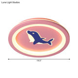 Simplicity Led Flush Mount Lamp - Pink Round Dolphin Pattern Ceiling Light For Living Room