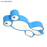 Simplicity Led Flush Mount Light With Acrylic Shade - Yellow/Blue Goldfish Design