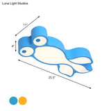 Simplicity Led Flush Mount Light With Acrylic Shade - Yellow/Blue Goldfish Design