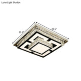 Simplicity Led Flush Mount Nickel Ceiling Light With Crystal Block Shade