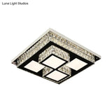 Simplicity Led Flush Mount Nickel Ceiling Light With Crystal Block Shade