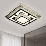 Simplicity Led Flush Mount Nickel Ceiling Light With Crystal Block Shade / A