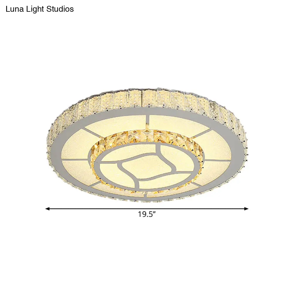 Simplicity Led Round Crystal Block Ceiling Light - Chrome Flush Mount Fixture