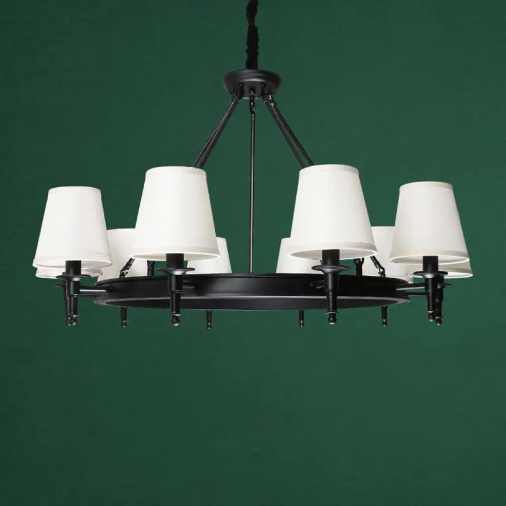 Simplicity Living Room Chandelier: Stylish Fabric Suspension Light With Bucket Shade 10 / Black