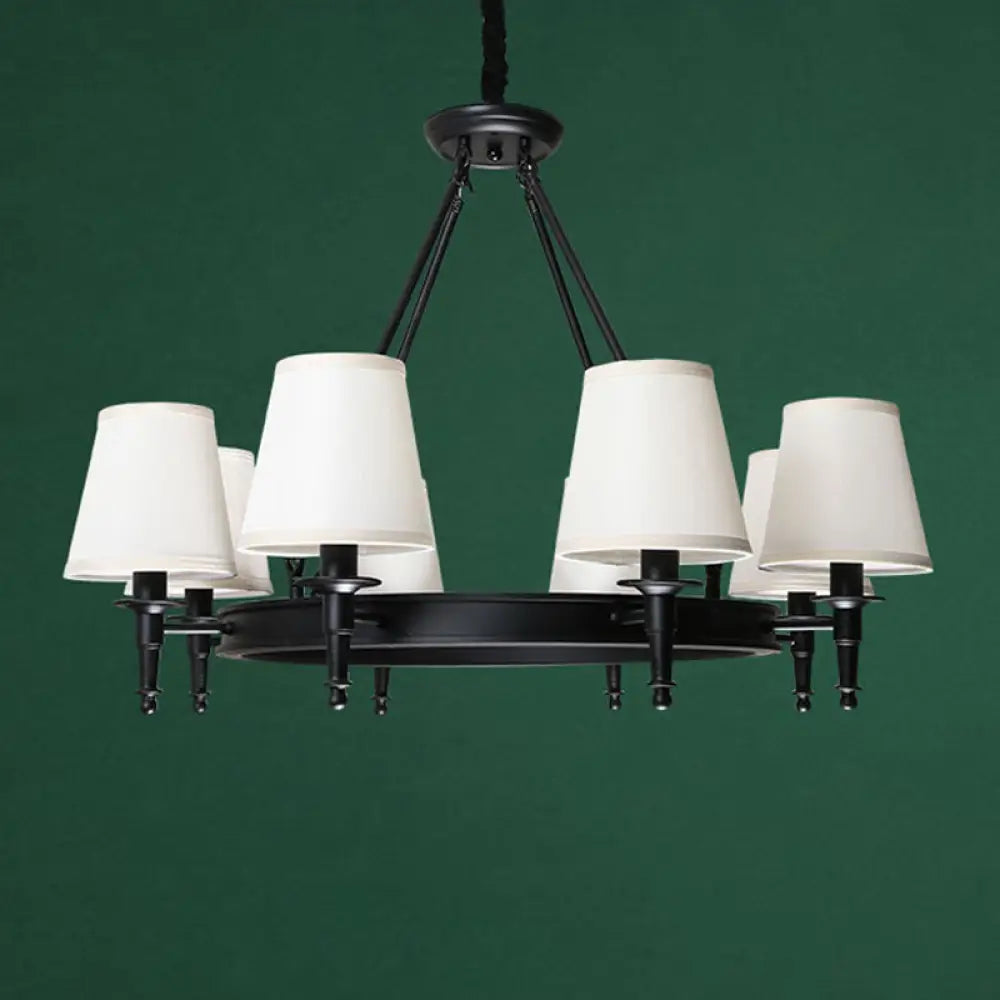 Simplicity Living Room Chandelier: Stylish Fabric Suspension Light With Bucket Shade 8 / Black