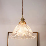 Simplicity Living Room Pendant Light Fixture With Clear Ribbed Glass Shade And Floral Design 1 /