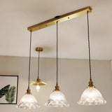 Simplicity Living Room Pendant Light Fixture With Clear Ribbed Glass Shade And Floral Design 3 /