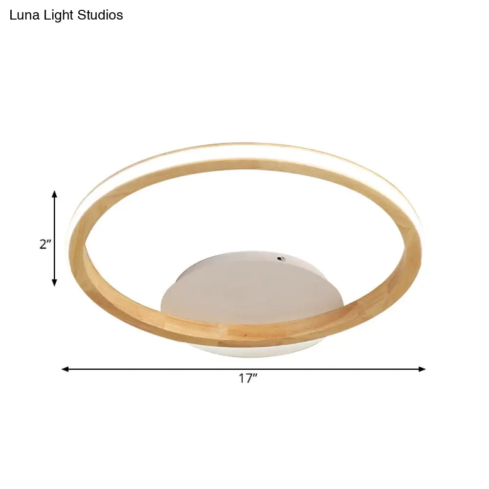 Simplicity Loop Wood Flush Led Ceiling Mount Light Fixture With Out Glow Design - 13’/17’ Dia