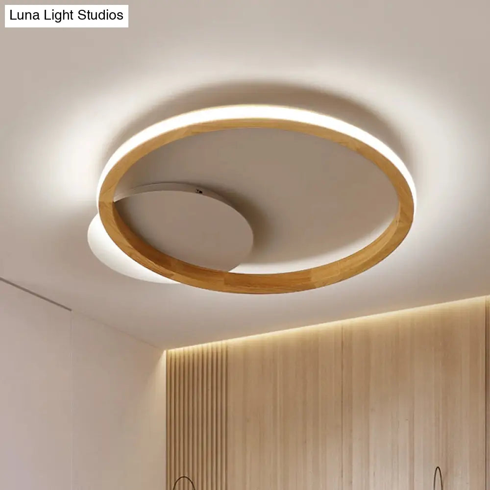 Simplicity Loop Wood Flush Led Ceiling Mount Light Fixture With Out Glow Design - 13’/17’ Dia