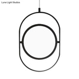 Simplicity Metal Led Black Pendant Light - Oval Suspension Ceiling Fixture: Horizontal/Vertical