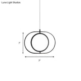 Simplicity Metal Led Black Pendant Light - Oval Suspension Ceiling Fixture: Horizontal/Vertical