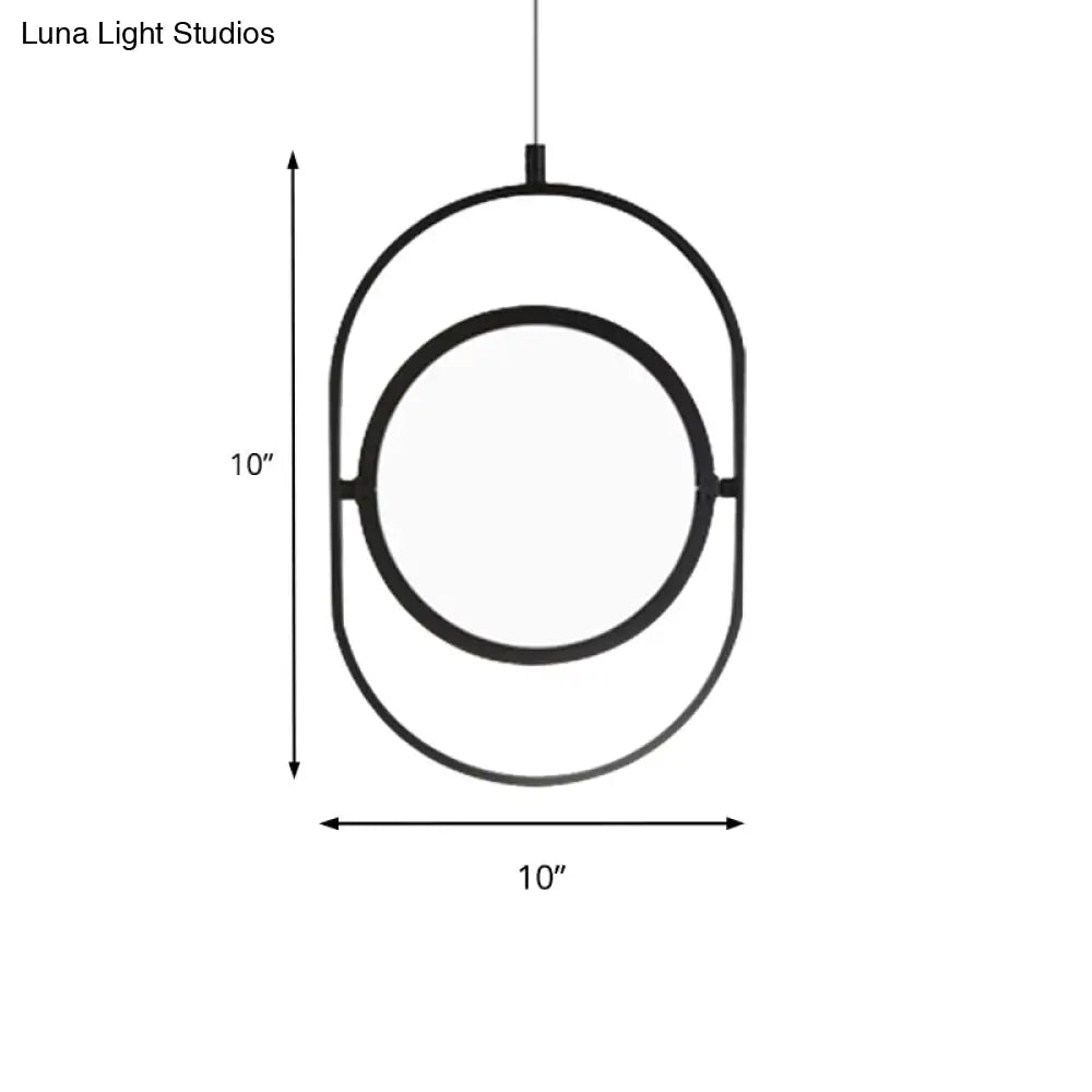 Simplicity Metal Led Black Pendant Light - Oval Suspension Ceiling Fixture: Horizontal/Vertical