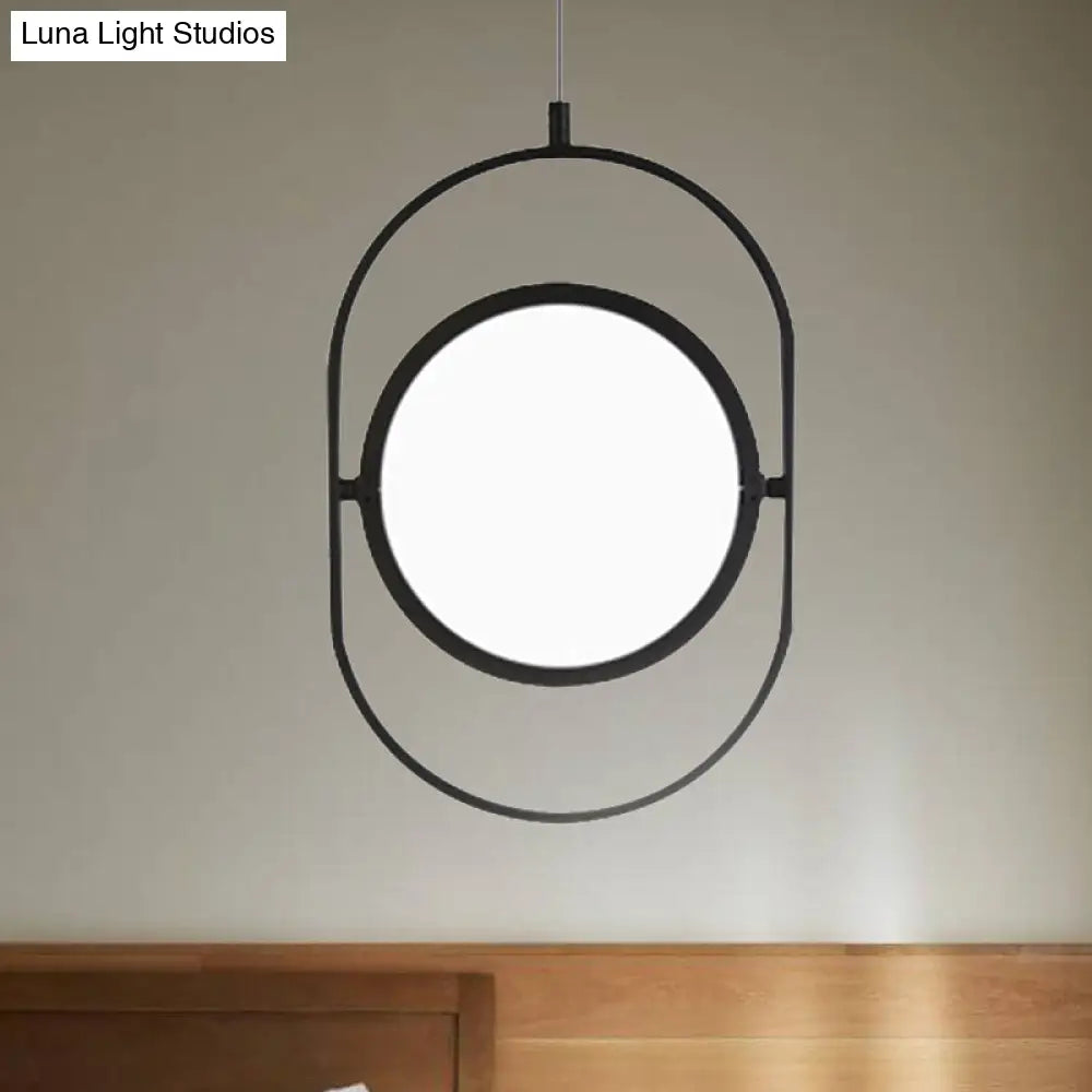 Simplicity Metal Led Black Pendant Light - Oval Suspension Ceiling Fixture: Horizontal/Vertical