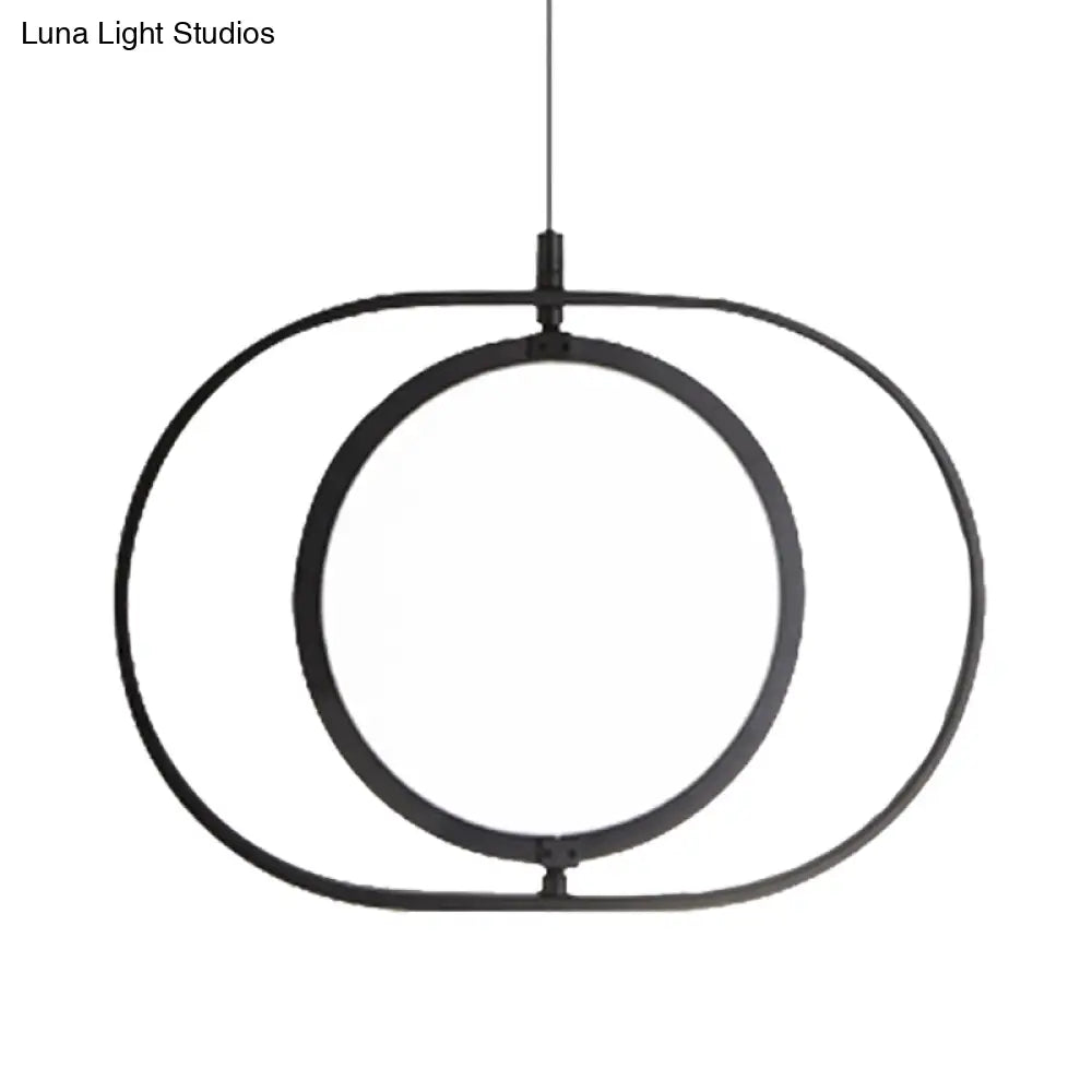 Simplicity Metal Led Black Pendant Light - Oval Suspension Ceiling Fixture: Horizontal/Vertical