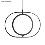 Simplicity Metal Led Black Pendant Light - Oval Suspension Ceiling Fixture: Horizontal/Vertical