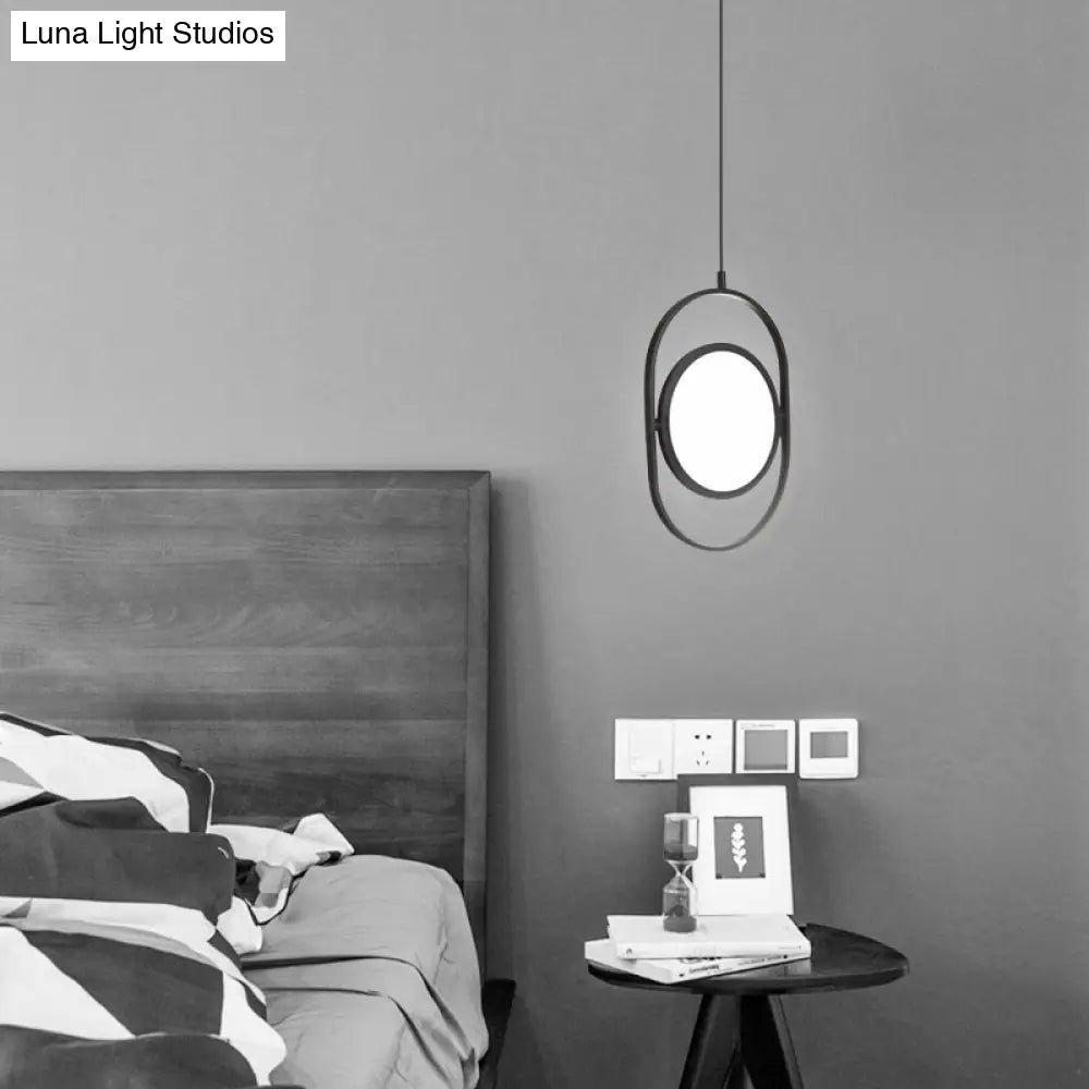 Simplicity Metal Led Black Pendant Light - Oval Suspension Ceiling Fixture: Horizontal/Vertical