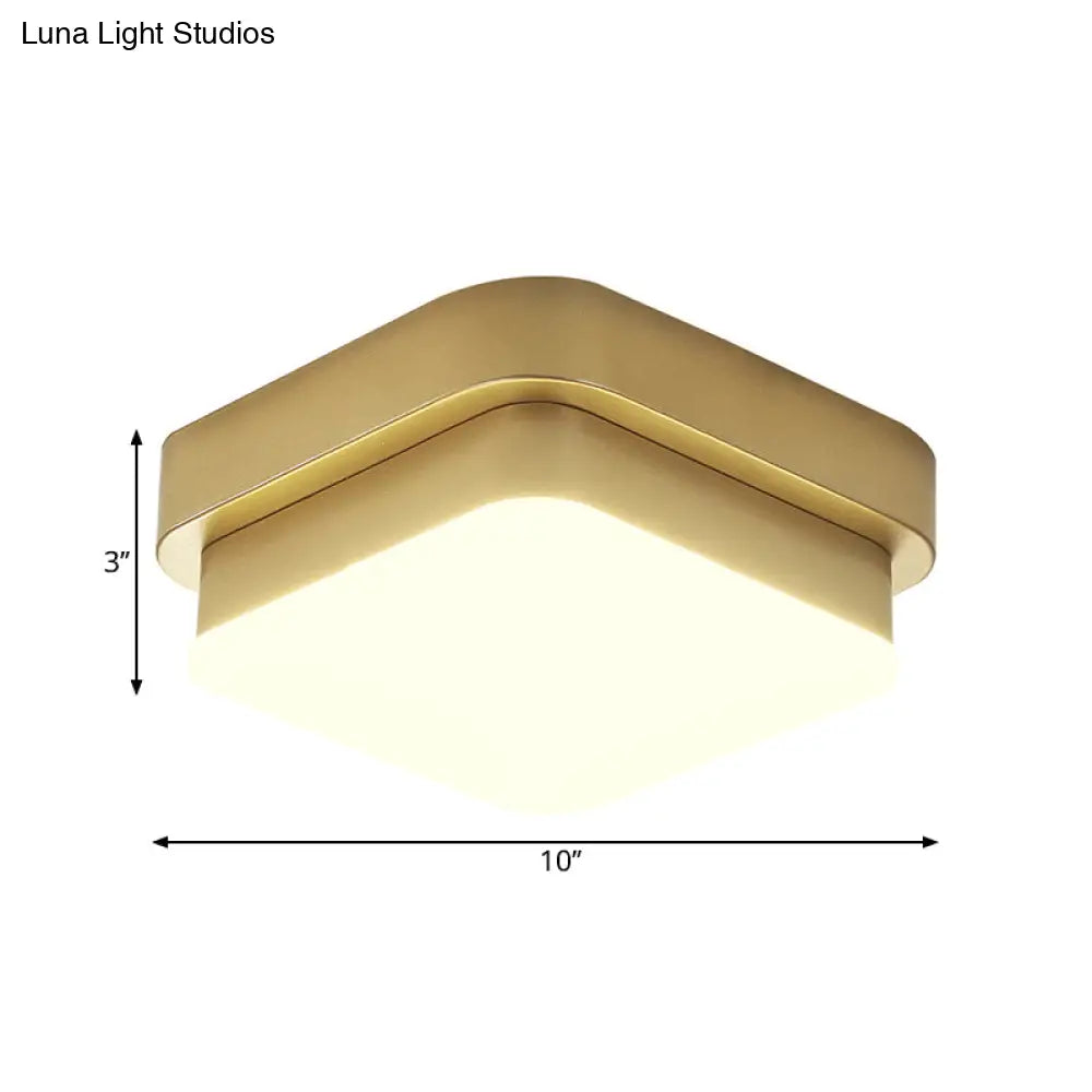 Simplicity Metallic Led Flushmount Ceiling Light In Gold - Triangle/Round/Square Design For