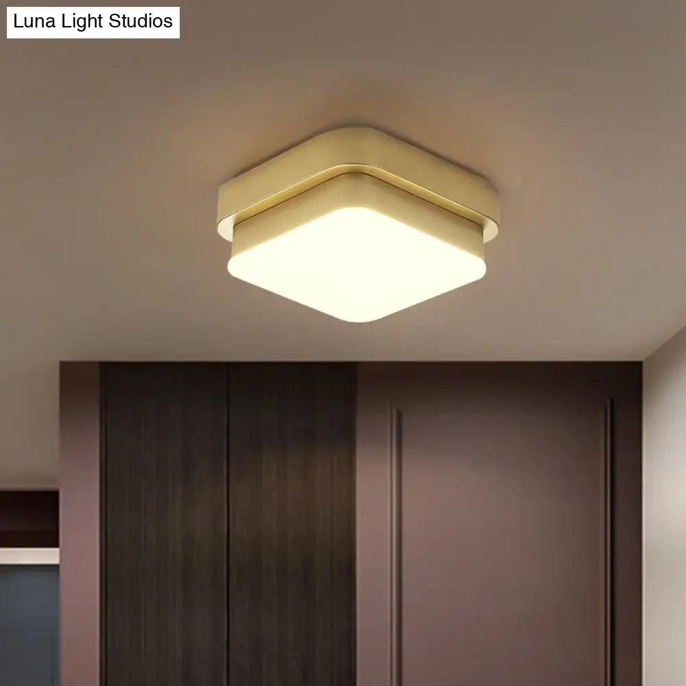 Simplicity Metallic Led Flushmount Ceiling Light In Gold - Triangle/Round/Square Design For