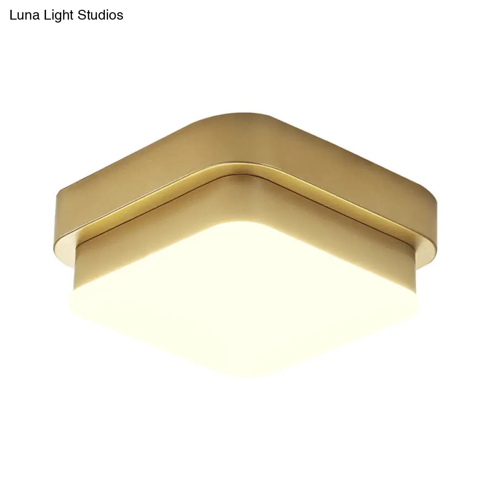 Simplicity Metallic Led Flushmount Ceiling Light In Gold - Triangle/Round/Square Design For