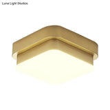 Simplicity Metallic Led Flushmount Ceiling Light In Gold - Triangle/Round/Square Design For