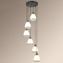 Simplicity Multi-Light Pendant | Cream Glass Spiral Bell Shade Staircase Hanging Light 6 / Black