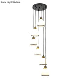Simplicity Multi-Light Pendant | Cream Glass Spiral Bell Shade Staircase Hanging Light