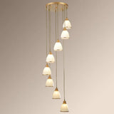 Simplicity Multi-Light Pendant | Cream Glass Spiral Bell Shade Staircase Hanging Light 8 / Gold