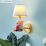 Simplicity Pink Tapered Shade Wall Mounted Light With Decorative Pig Accent