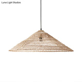 Simplicity Rattan Cone Suspension Light - Wood Pendant For Restaurants