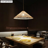 Simplicity Rattan Cone Suspension Light - Wood Pendant For Restaurants