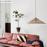 Simplicity Rattan Cone Suspension Light - Wood Pendant For Restaurants