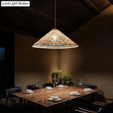 Simplicity Rattan Cone Suspension Light - Wood Pendant For Restaurants