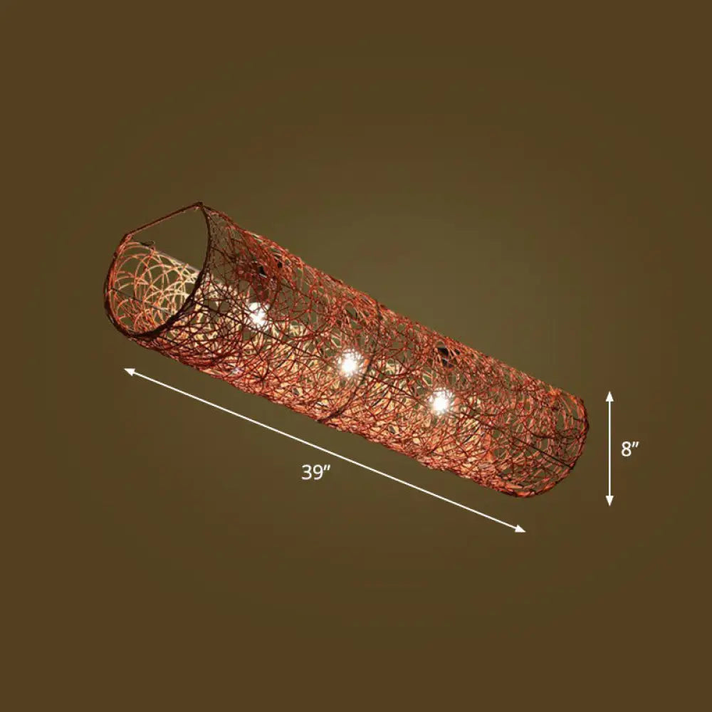 Simplicity Rattan Flush Mount Ceiling Light - Cylindrical Restaurant Lighting 3 / Brown