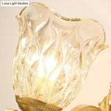 Simplicity Single Corridor Wall Light - Handblown Glass Scalloped Bell Lamp With Crystal Draping In