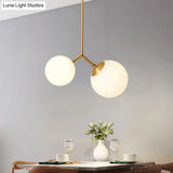 Simplicity Sphere Pendant Light Kit - Cream Glass Gold Finish 2-Head Bedside Chandelier