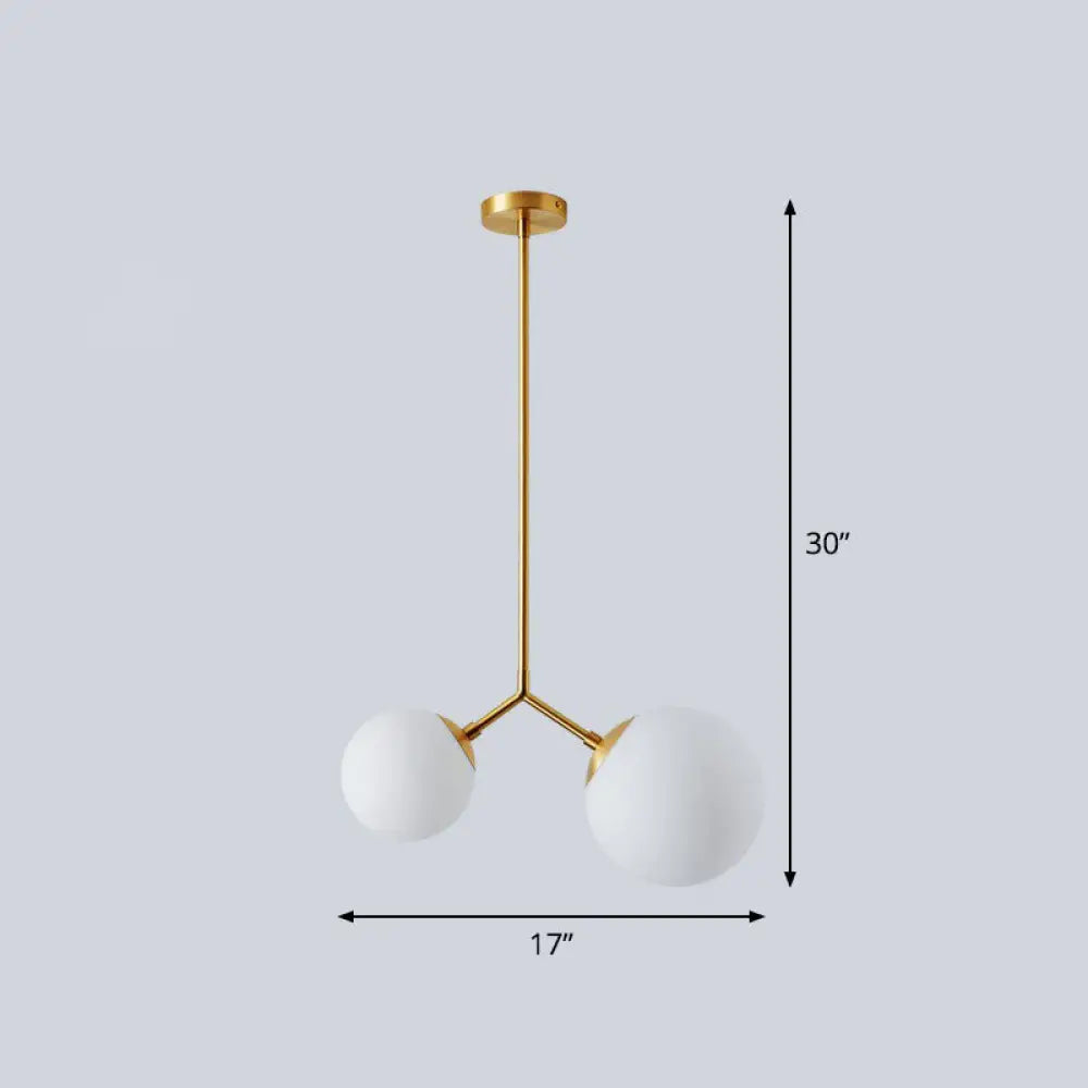 Simplicity Sphere Pendant Light Kit - Cream Glass Gold Finish 2-Head Bedside Chandelier